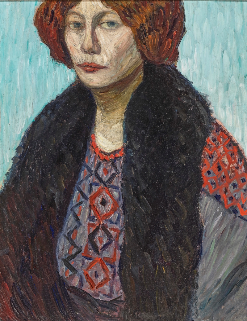 Louise Modersohn-Breling mit Pelzkragen, 1912, verso Überschwemmte Wümmewiesen, 1924 Modersohn, Otto