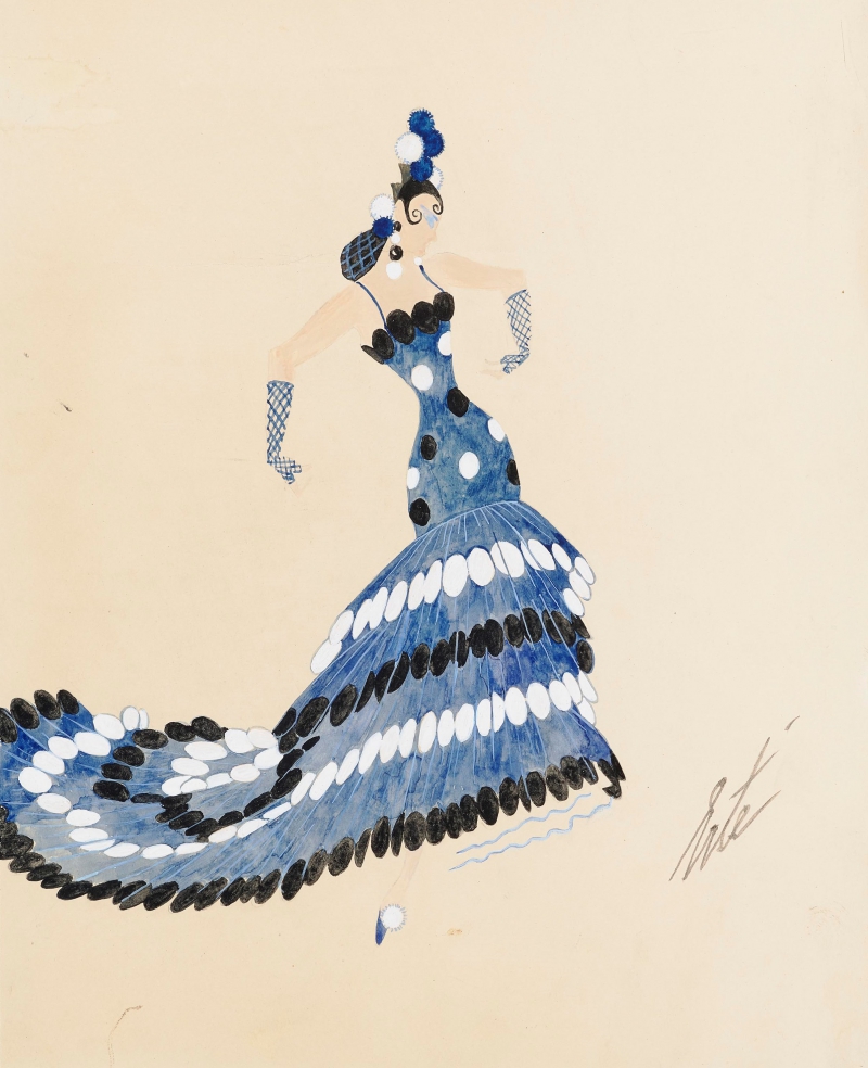 Blaues Flamenco-Kleid Erté, alias Romain de Tirtoff