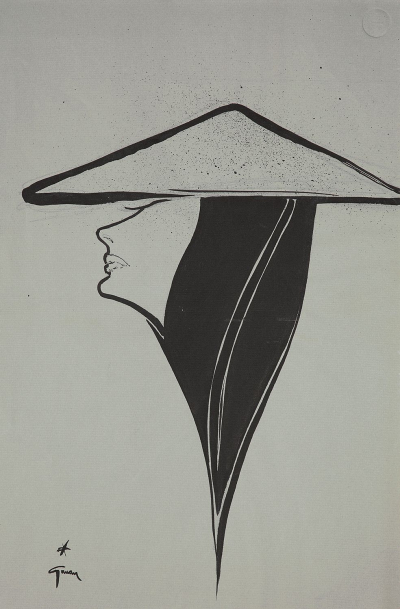 Frau im Profil mit chinesischem Hut Gruau, René