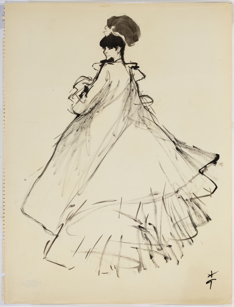 Frau im langen, schwingenden Kleid in Rückenansicht, 1963 Gruau, René