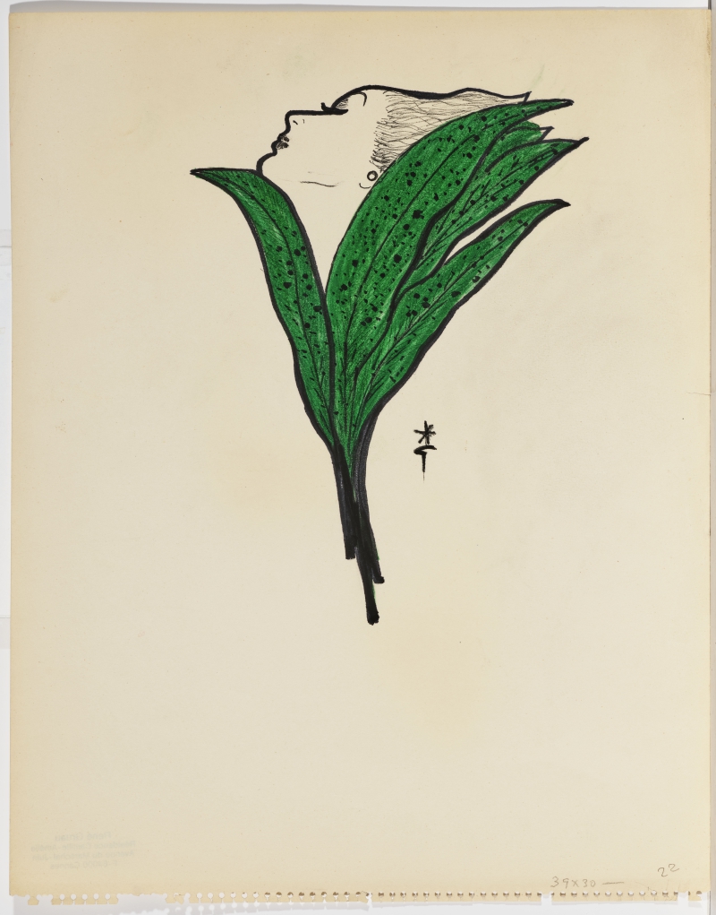 Frauenkopf zwischen Maiglöckchenblättern (Femme au muguet), 1952 Gruau, René