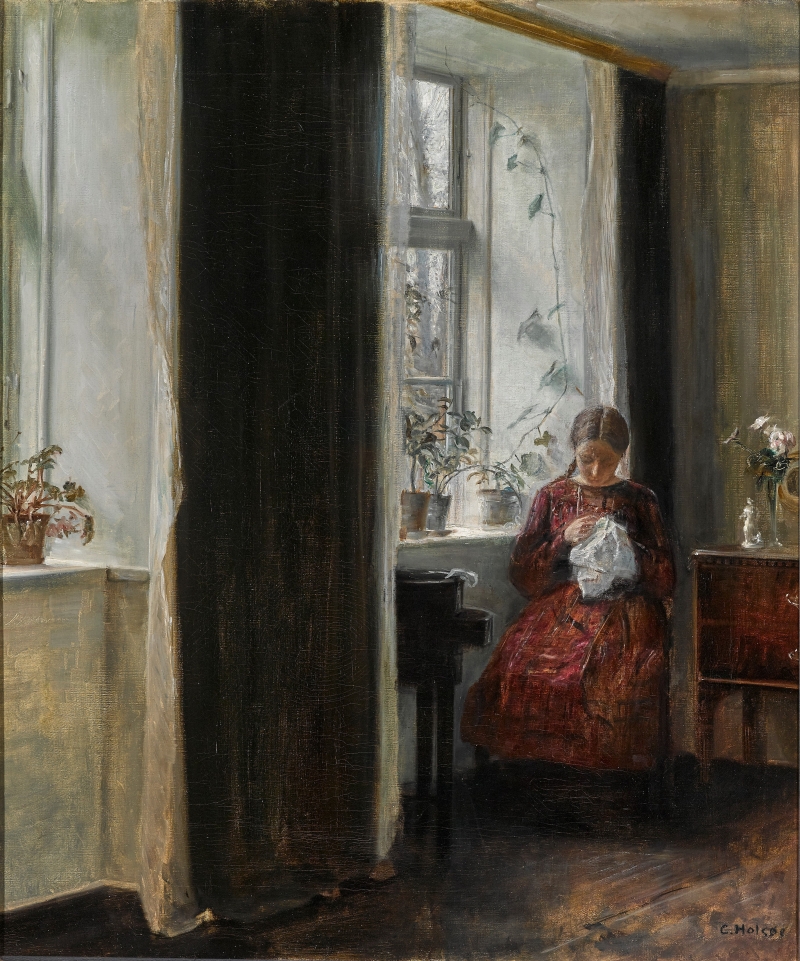 Interieur mit stickendem Mädchen Holsøe, Carl Vilhelm