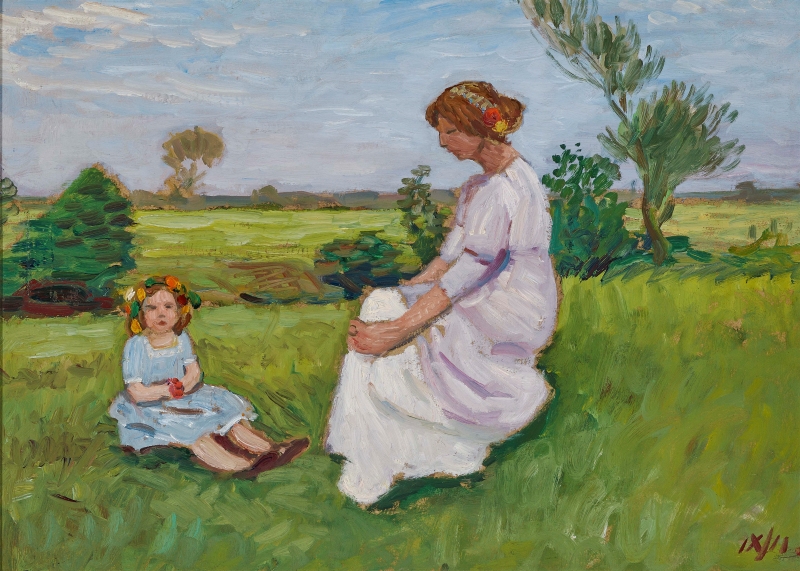 Louise und Tille Modersohn im Gras sitzend, 1911 Modersohn, Otto