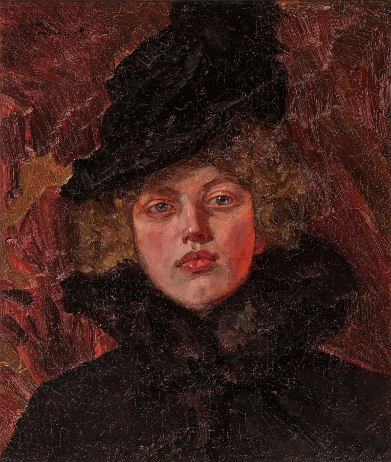 Porträt einer eleganten Dame in Schwarz, 1899 Trübner, Wilhelm