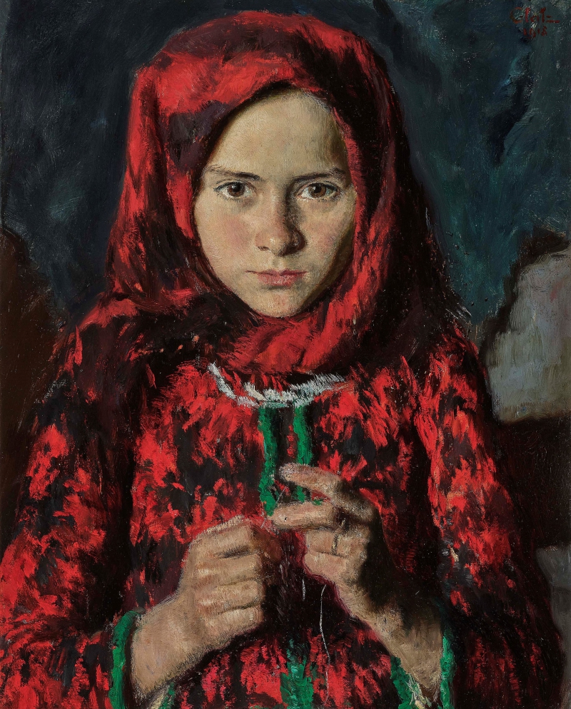 Ungarisches Bauernmädchen in Rot, 1918 Glatz, Ozskár